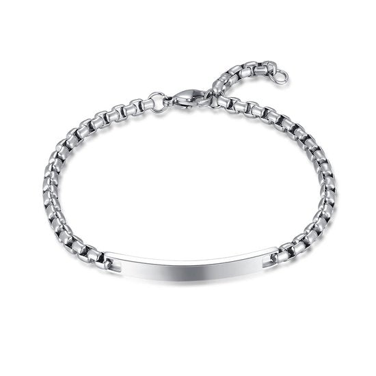 Orva - Armband in edelstaal, rechthoekige schakels, plaatje 21cm – LodyFair