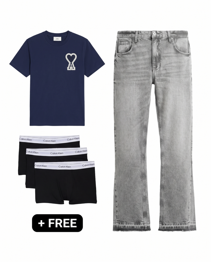 Navy Heart – Outfit by LF – AMI Paris t-shirt navy, Azar jeans grijs en gratis Calvin Klein boxershorts