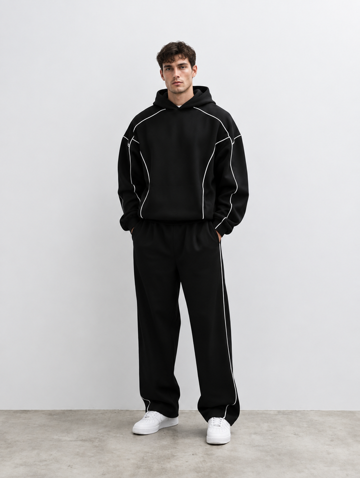 PIPING tracksuit by LF in zwart – vooraanzicht